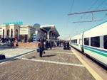 Platform of the railway station in Samarkand, Uzbekistan